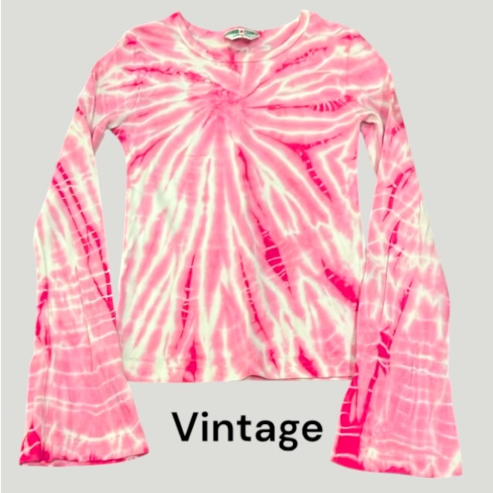 Vintage Y2K  Hard Tail Long Flare Sleeves Pink Swirl  Tie Dye Top